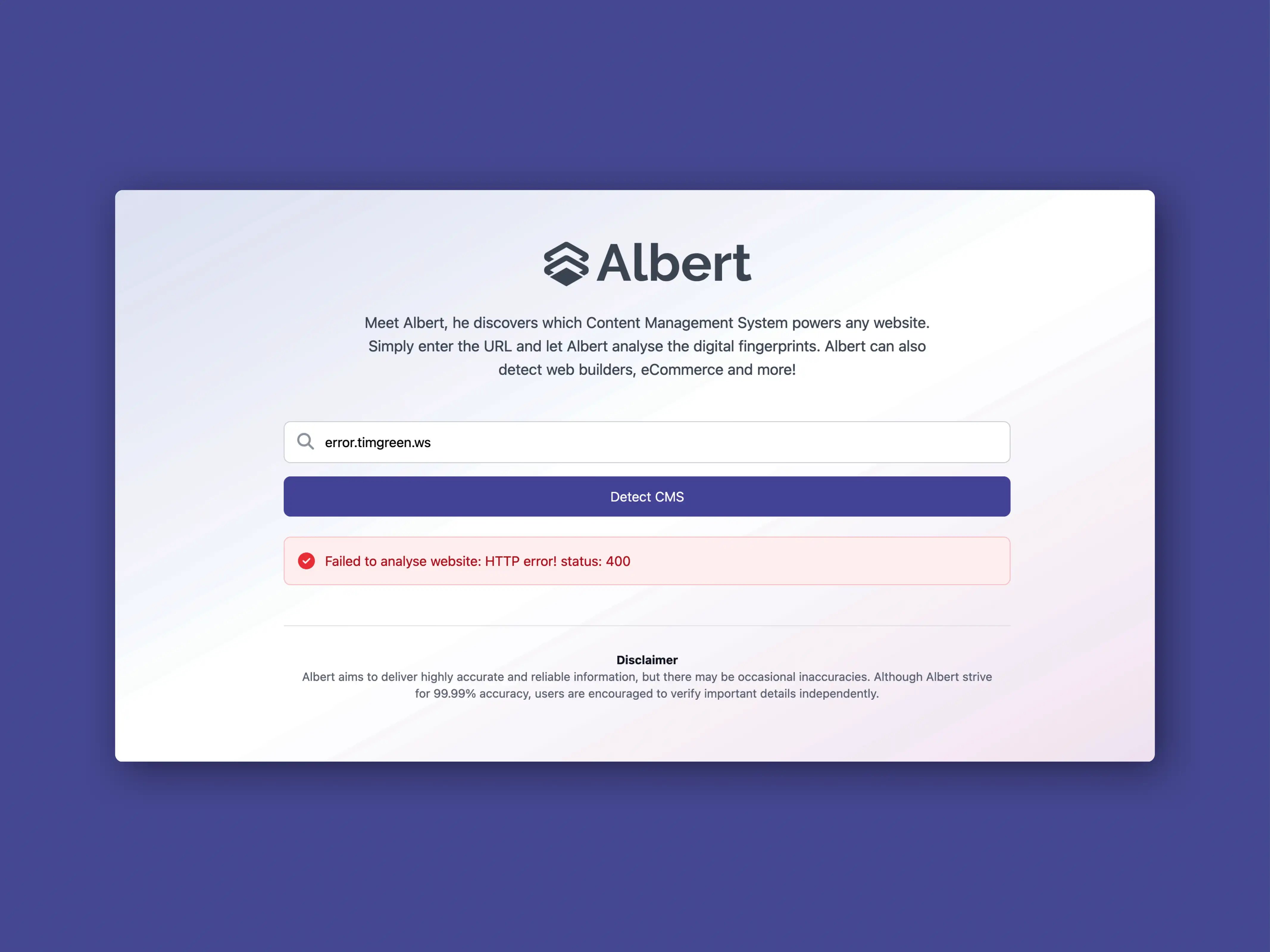 error page of Albert