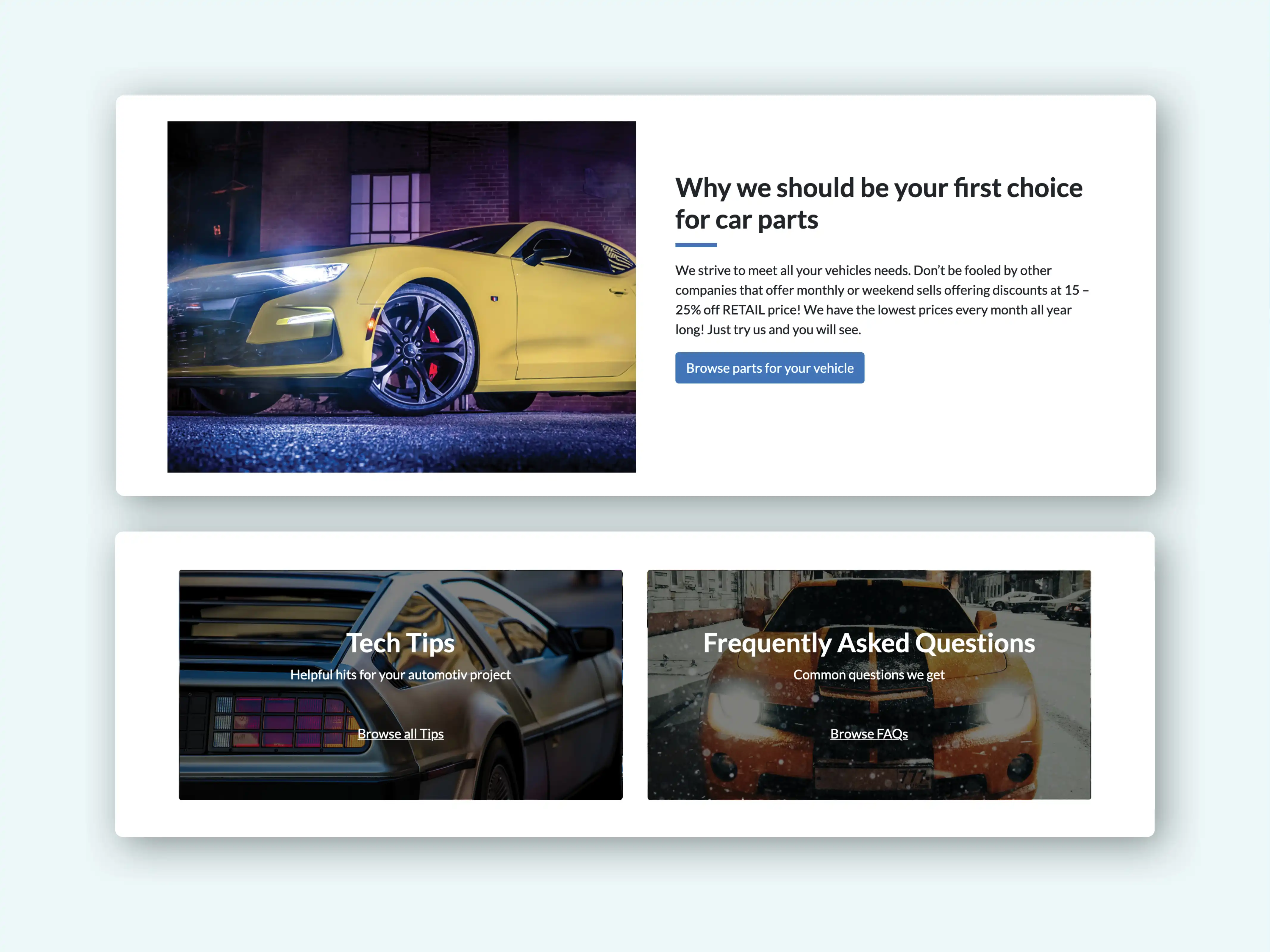 Card designs of the Automotiv site